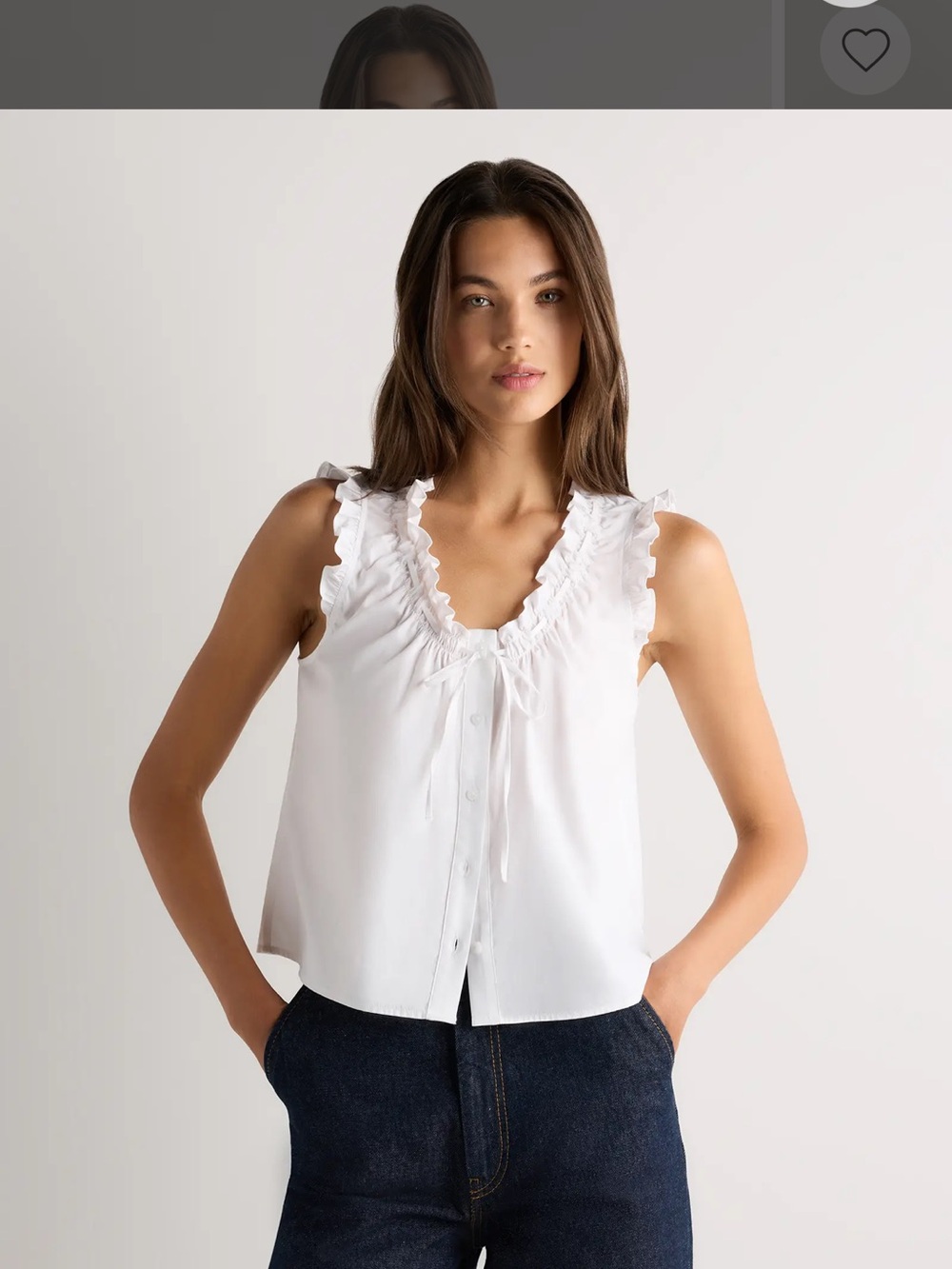 Quince White Ruffle V-Neck Tie Front Sleeveless Top